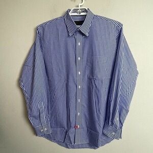 Allen Edmonds Men's Size XL Blue White Gingham Plaid Button Up‎ Long Sleeve